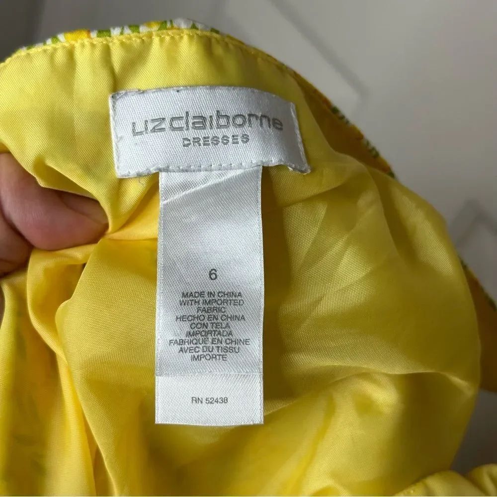 Y2K Liz Claiborne Yellow White Tulip Floral Print Tiered Ruffle Midi Dress Sz 6 - Picture 8 of 9